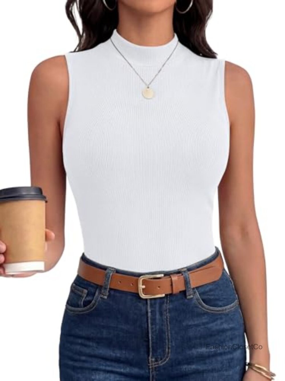 Ribbed Mock Neck Tank Top for Women Sleeveless Slim Fit Yoga Lounge Office Wear